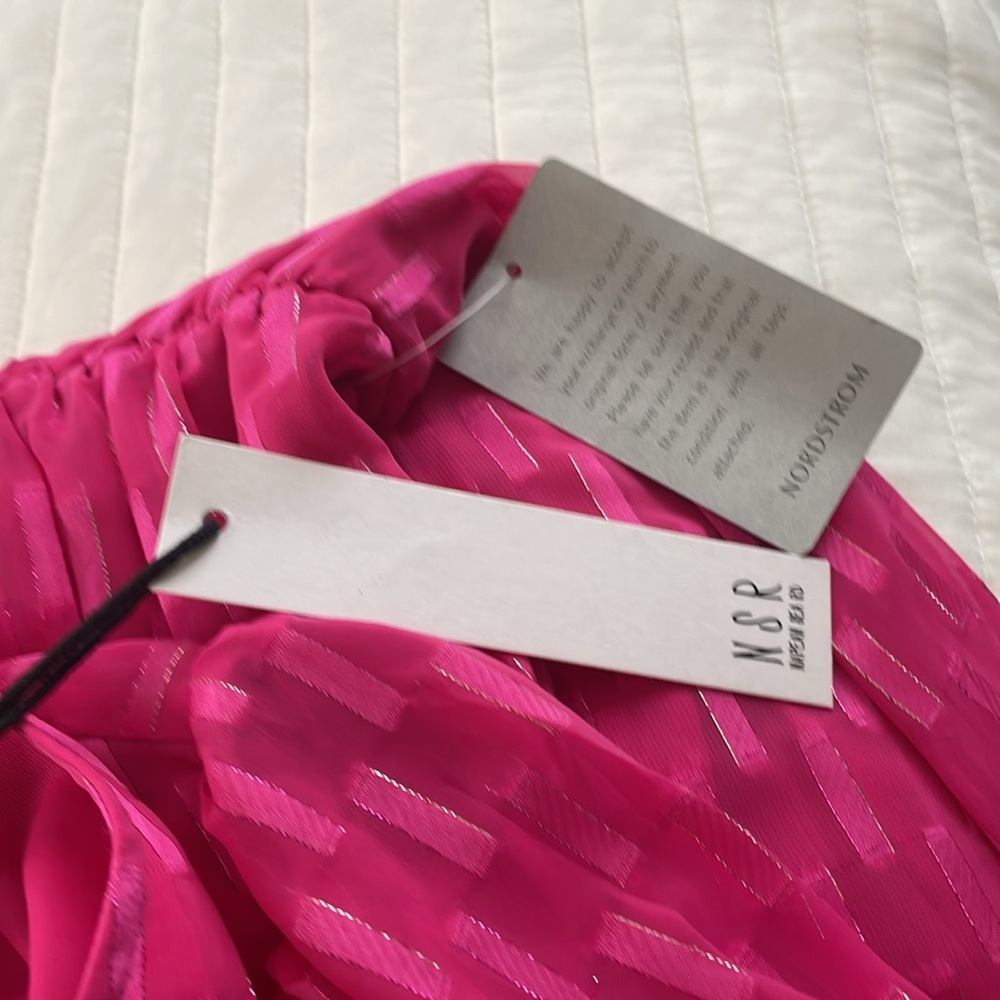NWT Nordstrom Pink Faux Wrap Midi Dress w/Silver Thread Detail &Side Slit Size S - Picture 12 of 12
